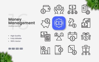 16 Money Management Outline Icon Set