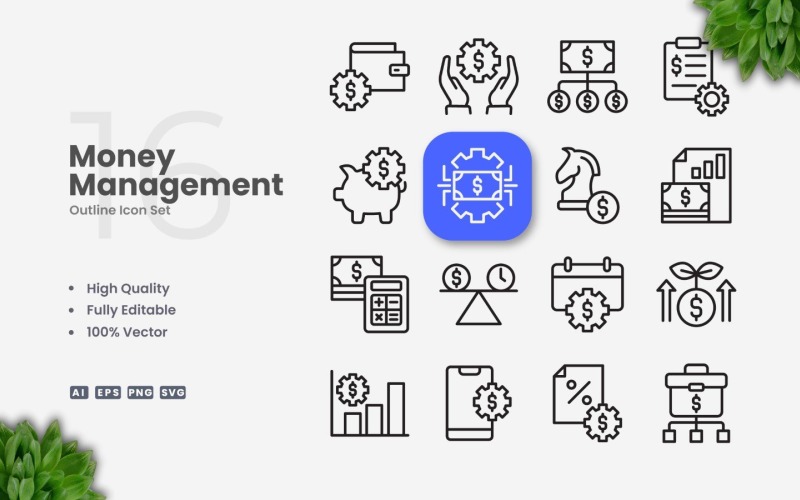16 Money Management Outline Icon Set