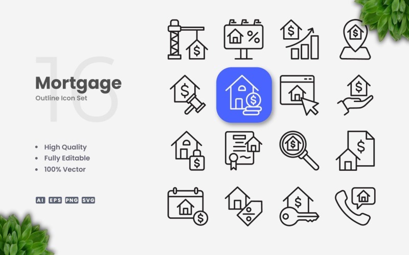 16 Mortgage Outline Icon Set