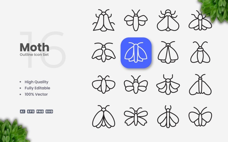 16 Moth Outline Icon Collection Icon Set