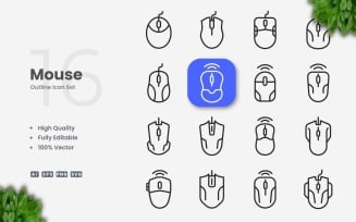 16 Mouse Outline Icon Set