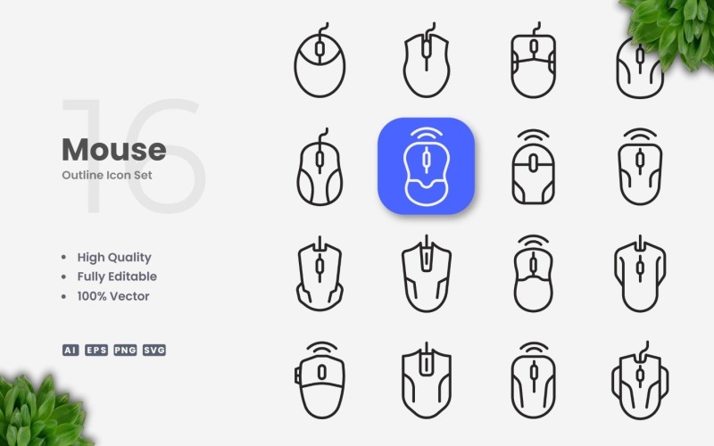 16 Mouse Outline Icon Set