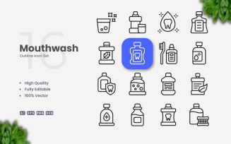 16 Mouthwash Outline Icon Set