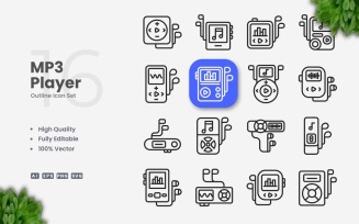 16 MP3 Player Outline Icon Set