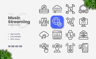 16 Music Streaming Outline Icon Set