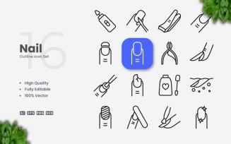 16 Nail Outline Icon Collection