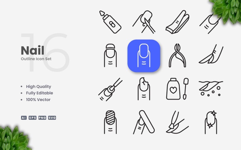 16 Nail Outline Icon Collection Icon Set