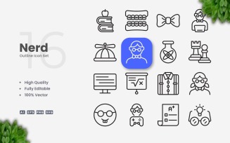 16 Nerd Outline Icon Collection