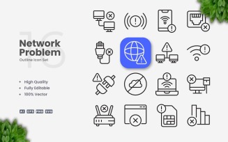 16 Network Problem Outline Icon Set