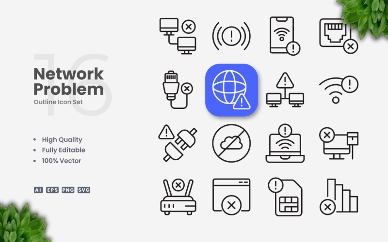 16 Network Problem Outline Icon Set
