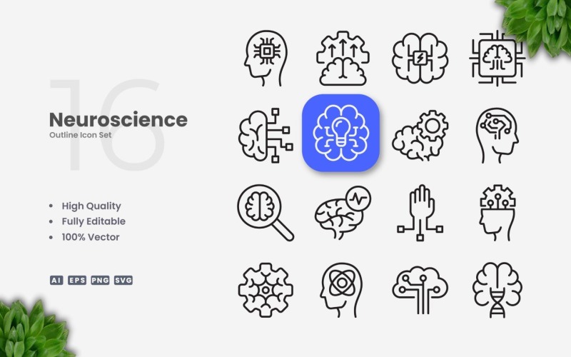 16 Neuroscience Outline Icon Set