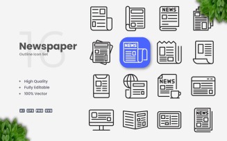 16 Newspaper Outline Icon Set