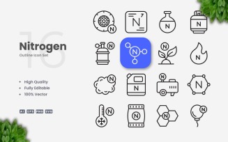 16 Nitrogen Outline Icon Set