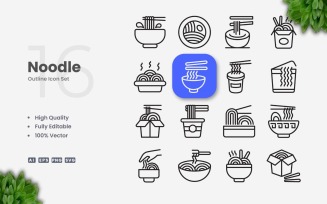 16 Noodle Outline Icon Set