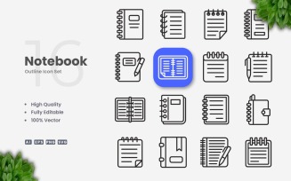 16 Notebook Outline Icon Set