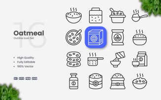 16 Oatmeal Outline Icon Set