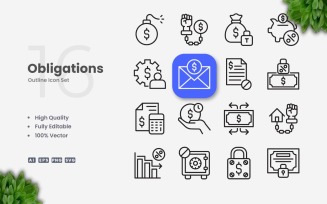 16 Obligations Outline Icon Set