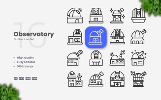 16 Observatory Outline Icon Set