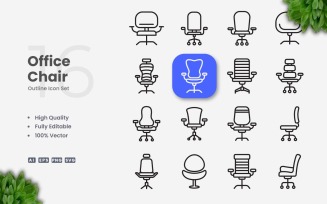 16 Office Chair Outline Icon Set