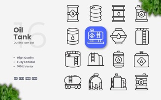 16 Oil Tank Outline Icon Set