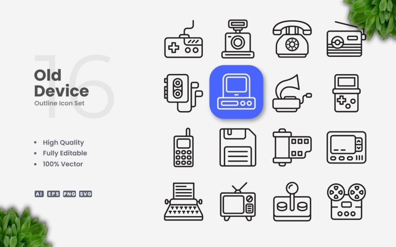 16 Old Device Outline Icon Set