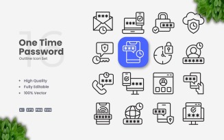 16 One Time Password Outline Icon Set