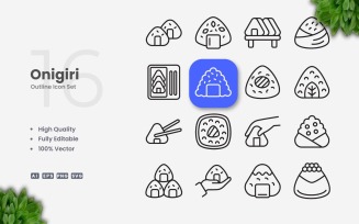 16 Onigiri Outline Icon Set