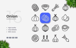 16 Onion Outline Icon Set