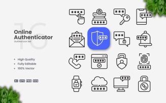 16 Online Authenticator Outline Icon Set