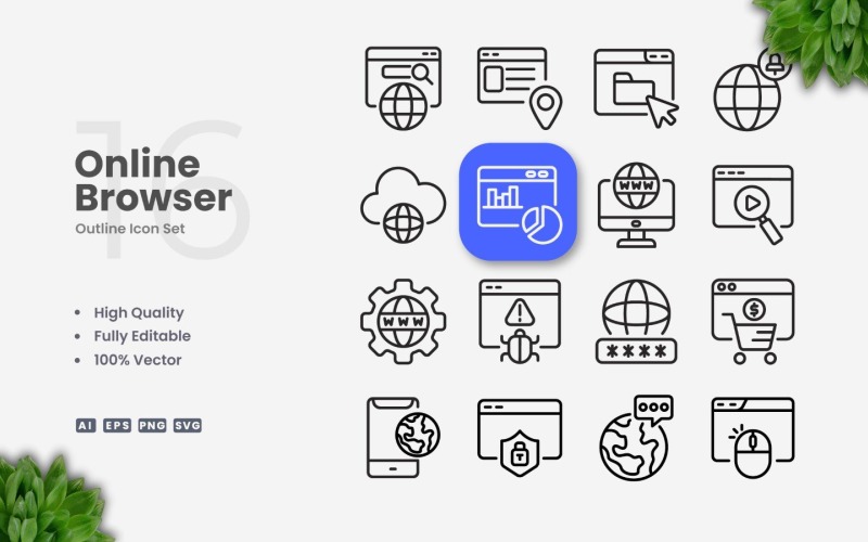 16 Online Browser Outline Icon Set