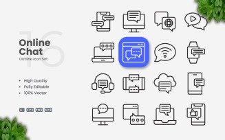 16 Online Chat Outline Icon Set