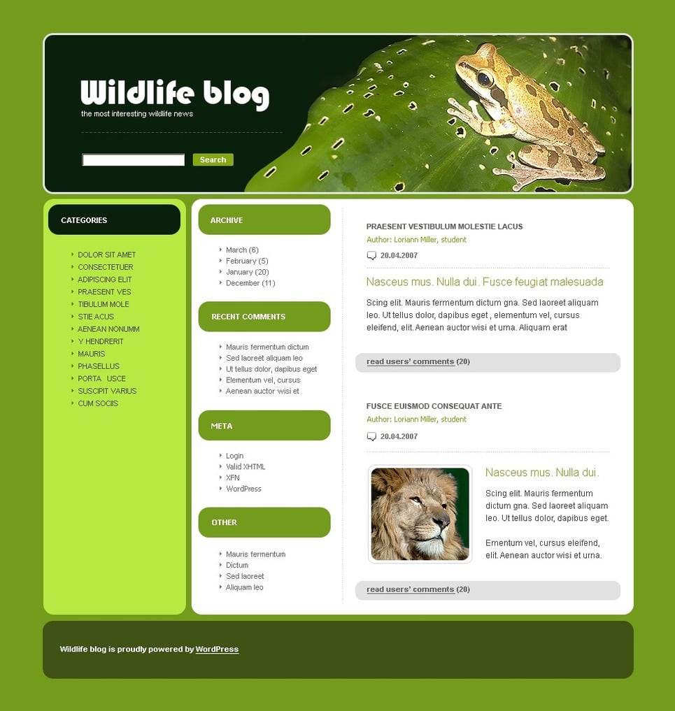 Wild Life PSD Template New Screenshots BIG