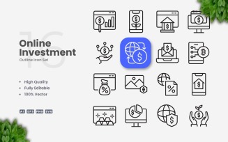 16 Online Investment Outline Icon Set