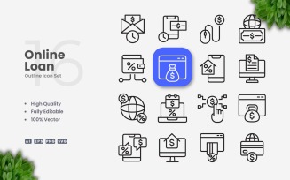 16 Online Loan Outline Icon Set