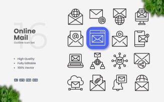 16 Online Mail Outline Icon Set