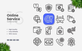 16 Online Service Outline Icon Set