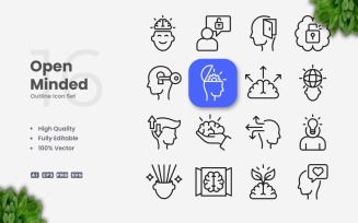 16 Open Minded Outline Icon Set