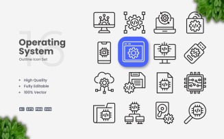 16 Operating System Outline Icon Set