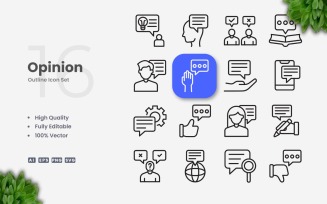 16 Opinion Outline Icon Set
