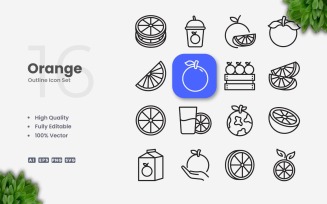16 Orange Outline Icon Set