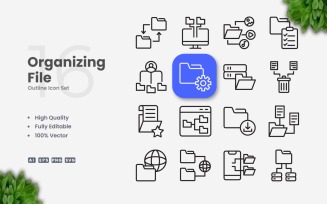16 Organizing File Outline Icon Set