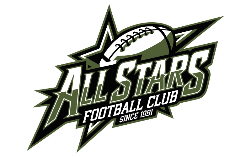 A dynamic and energetic logo with a football Illustration