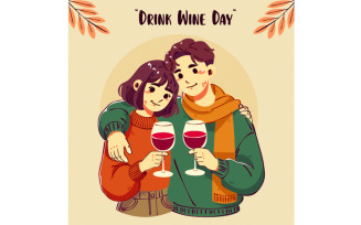 Drink Wine Day with Cheerful Couple Toasting with Wine Glasses Illustration