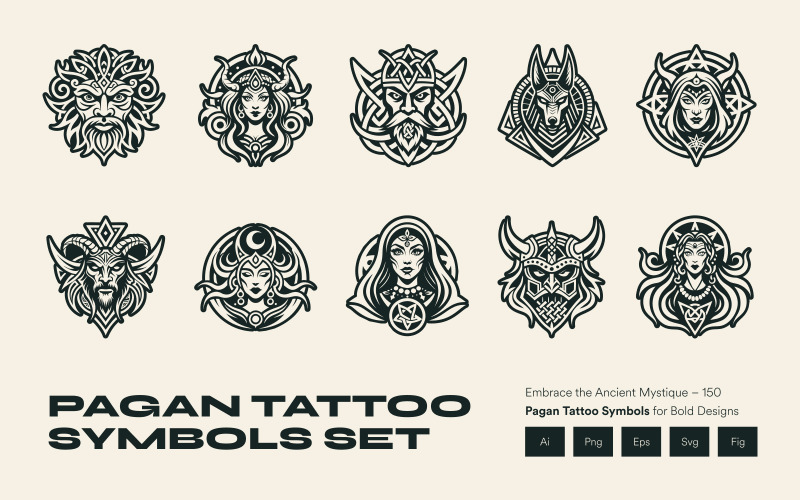 Modern Pagan Tattoo Symbols Icon Set