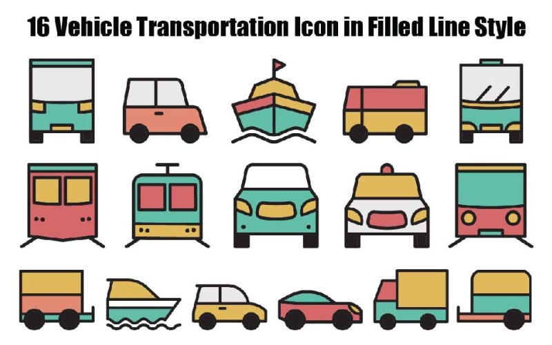 16 Vehicle Transportation Icon in Filled Line Style Icon Set