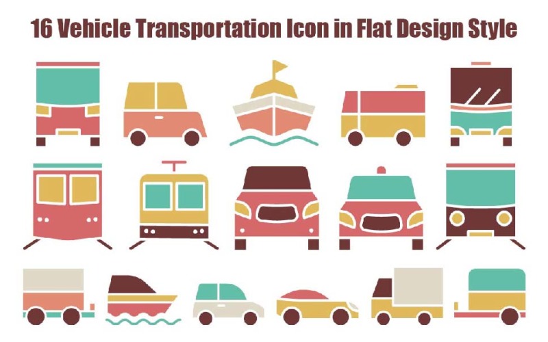 16 Vehicle Transportation Icon in Flat Design Style Icon Set
