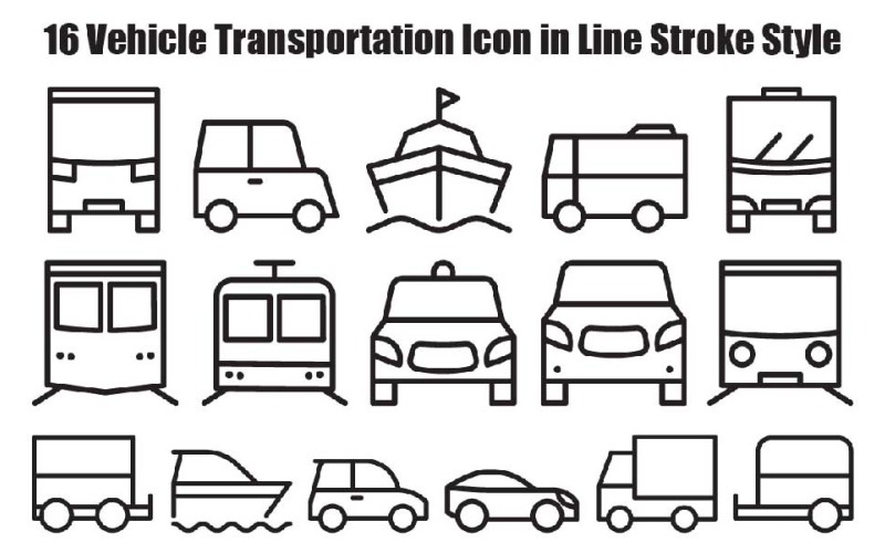 16 Vehicle Transportation Icon in Line Stroke Style Icon Set