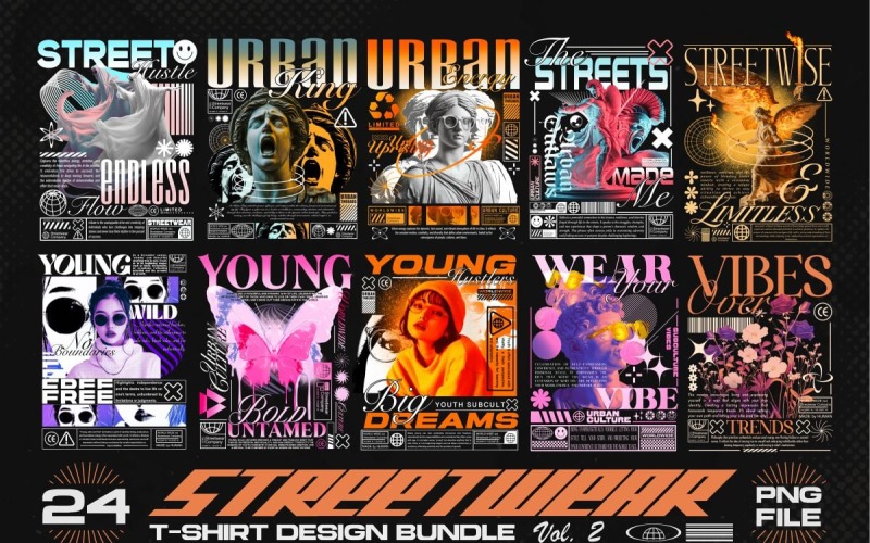 Streetwear Graphic T-shirt Designs PNG Bundle Vol.2