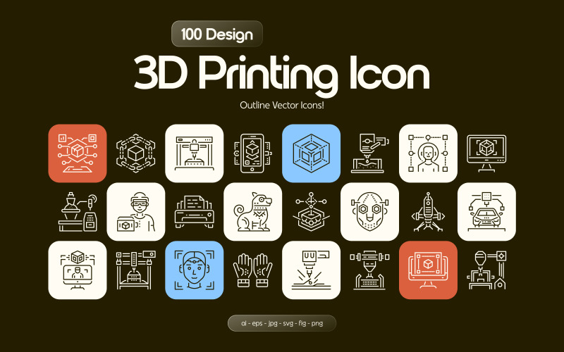 Modern 3D Printing Icon Set