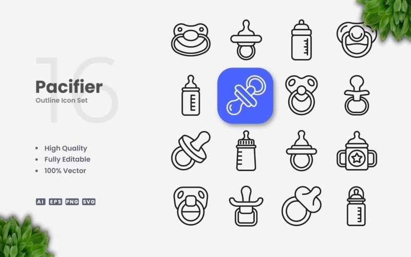 16 Pacifier Outline Icon Set